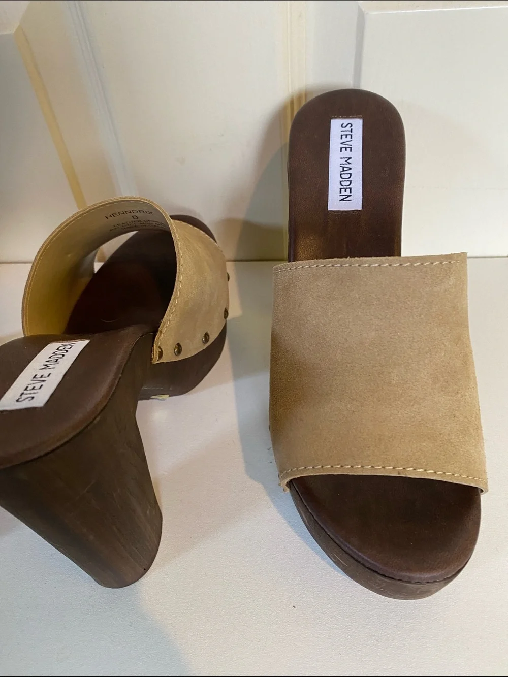 Steve Madden Tan Suede Studded Platform Mules